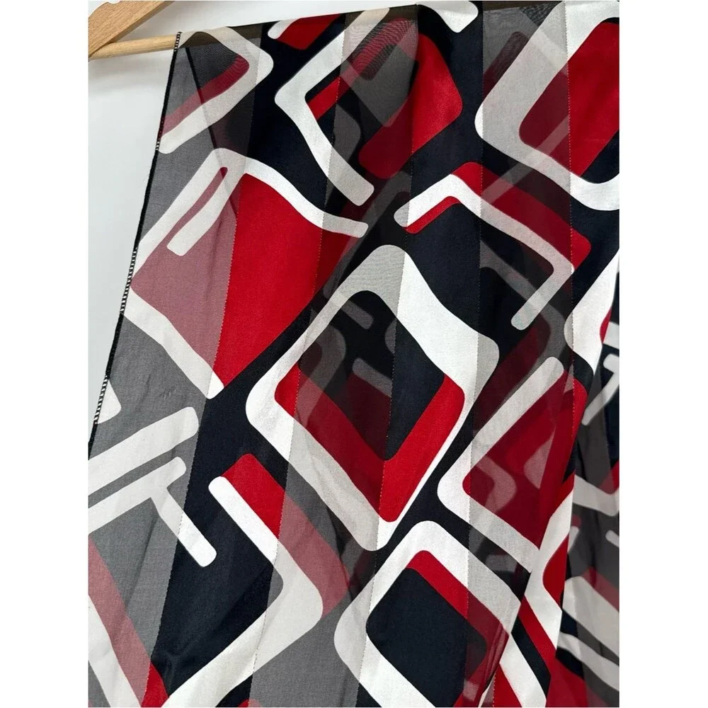 Unbranded Colorful Geometric Print Rectangle Scarf Accessory Metallic Red Black